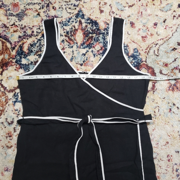 1901 black w/white piping detail faux wrap dress - Picture 6 of 9